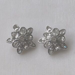 Swarovski Crystal Silver Floral‎ clip Earrings